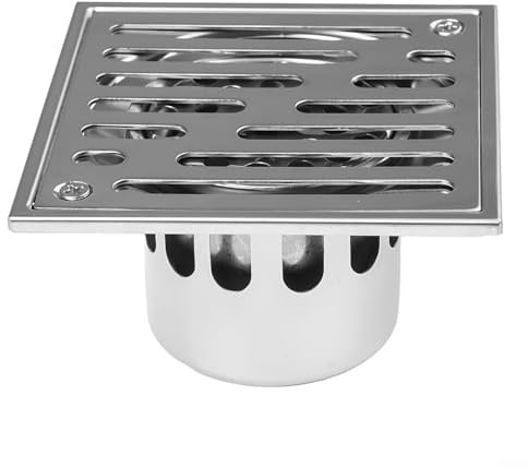 Bodenablauf mit Sieb Einsatz Geruchsverschluss für Dusche Bad Küche Terrasse Garten Hof Ablaufgitter Rost Abfluss 150x150mm Silber(110 * 110mm)