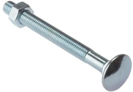 Bulk Hardware BH02154 Bullone a Testa Tonda e Quadro Sottotesta con Dado, M8, Zincato, 100 mm, Bianco, Set di 2
