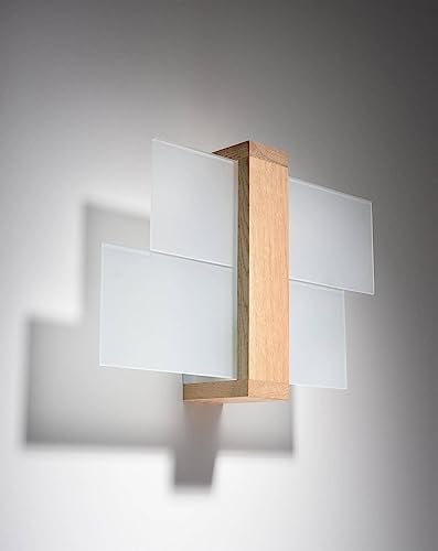 Sollux Lighting Wandleuchte Innen Wandlampe Holz Glas 1 Flammig Naturholz FENIKS