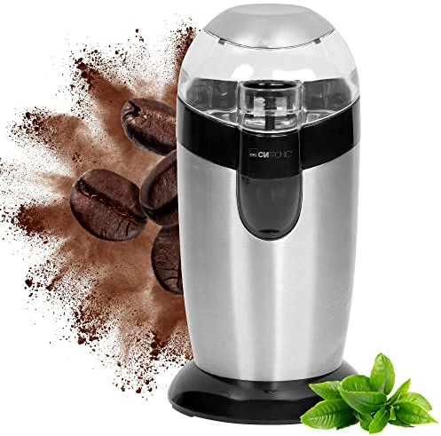 Moulin à café électrique Clatronic, Moulin à café avec percussion en acier inoxydable, capacité 40 g, moteur 120 watts, acier inoxydable noir, KSW 3307