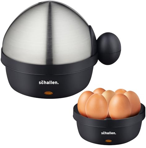 Schallen Electric Egg Cooker, Boiler, Poacher Poached Boiled, Hard Eggs and Soft EggsHolds up to 7 Eggs, Silver and Black Durable Stainless Steel Healthy Egg Steamer Egg Boiler Egg Maker Machine