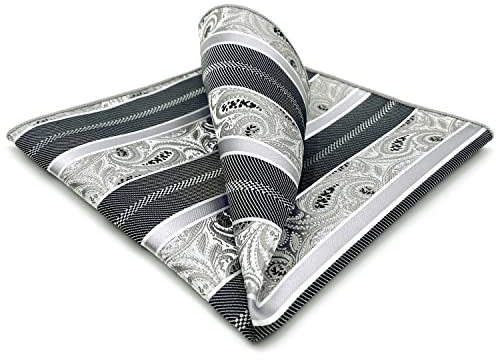 S&W SHLAX&WING Men Herren Einstecktücher 32cm Streifen Grau Off Weiß Paisley