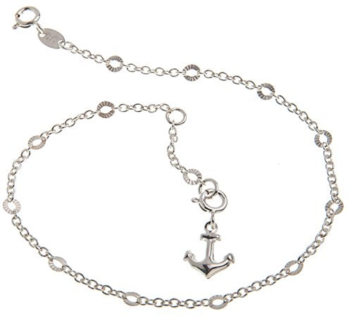 Fußkette Silber (Erbskette) geschliffen mit Anker - 2mm Breite - Länge wählbar 23-30cm - echt 925 Silber