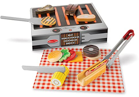 Melissa & Doug- Grill and Serve BBQ Set Comida de Juguete de Madera, Multicolor (19280)