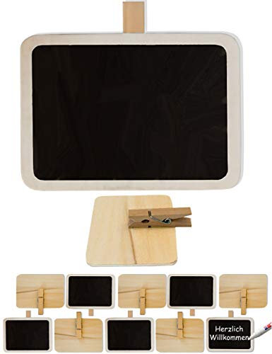 HOMETOOLS 10x Holz-Schild, Memo-Tafel mit Klammer beschreibbar, Deko, 7x5cm
