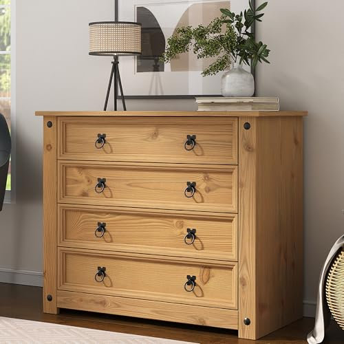 Vida Designs Corona Kommode mit 4 Schubladen, Kiefer, 73 H x 80 W x 41 cm