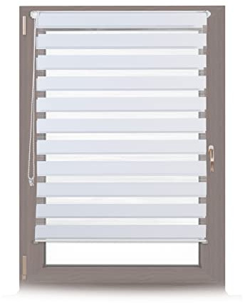 Relaxdays Double Blinds, Klemmfix without Drilling, Side-Pull Shades, Duo Roller Blinds for Windows, Fabric, 110x150 cm, White