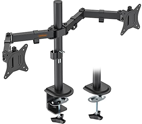 VonHaus Dual Monitor Stand for 13-32 Screens, Twin Monitor Mount with Desk Clamp, Height Adjustable, Easy Assemble Stand with Full Tilt, Rotation & Swivel Arms, VESA: 75x75 & 100x100mm
