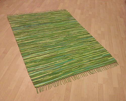 MB Warenhandel24 Handwebteppich Fleckerlteppich gestreift 100% Baumwolle Handweb Teppich Fleckerl Waschbar NEU (ca. 140x200 cm, Mint gestreift)