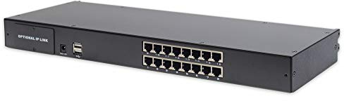 DIGITUS Switch modulare KVM per Console KVM, 16 Porte Cat5, 16 dongle Cat5 (VGA, USB, PS/2), Fino a 60 m di Distanza di Trasmissione, Nero