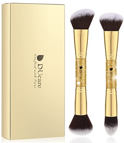 DUcare Pinceau Fond de Teint 2PCS Professionnel Kabuki pour Maquillage du Visage pour Fond de Teint Liquide, en Crème ou en Poudre
