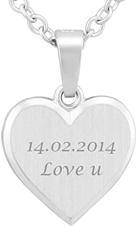 Hanessa 925 Sterling Silber Kette mit Gravur 42 + 3 cm mit Anhänger Herz matt in silber - Personalisierte Halskette Damen Silberkette Schmuck - Geschenke personalisiert