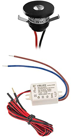 VBLED® 1er-Set 1W LED Mini Einbauspot EinbaustrahlerALDYNE Schwarz 350mA 3VDC 80lm 3000K mit Netzteil