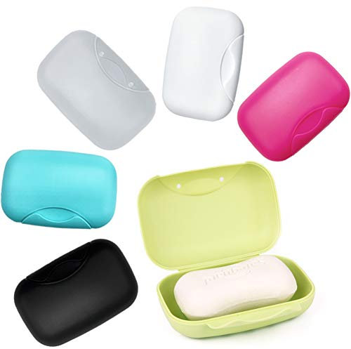 6 Stück Seifenschachteln, Reise-Seifenschale, wasserdicht, tragbar, auslaufsicher, Seifenhalter für Dusche, Bad, Küche, Camping, Fitnessstudio (weiß, schwarz, cyan, grün, rosa, durchscheinend)