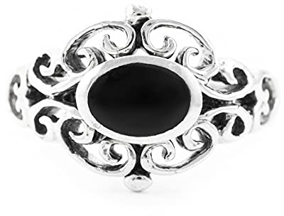 Windalf Bohemia Onyxring ALINA 12 mm Strahlender Schutz-Onyx Indie-Gipsy-Silberschmuck Vintage Freundschaftsring 925 Sterlingsilber (Sterlingsilber, 62)
