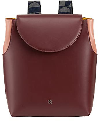 DUDU Damen-Multifunktions-Freizeitrucksack Made in Italy aus weichem Nappaleder mit Klappe Burgundy