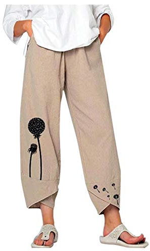 Ronony Damen Boho Haremshose 7/8 Sommerhose Große Größen Gänseblümchen Drucken Bequemer Schnitt Gummibund High Waist Yogahose Hose mit Weitem Bein