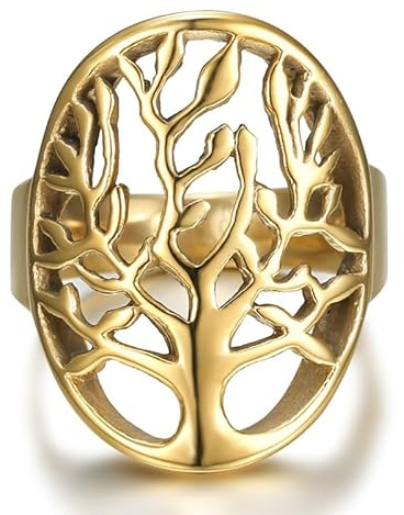 BOBIJOO Jewelry - Bague Arbre de Vie Protection Amour Homme Femme Acier Inoxydable Or - 53 (6 US)