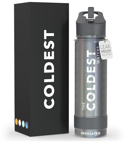 Coldest Insulated Water Bottle with Straw Lid - Stainless Steel Metal Thermos for Men and Women (Grey - Stardust Glitter, 24 oz)