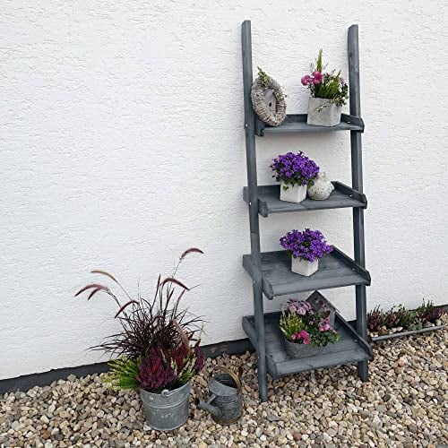 Beauty.Scouts Blumenleiter Nergis Kiefernholz grau 58x46x177cm Dekoleiter Kräuterleiter Dekoration Garten Gartenpflanzen Outdoor stabil Deko Blumenleiter Terrasse