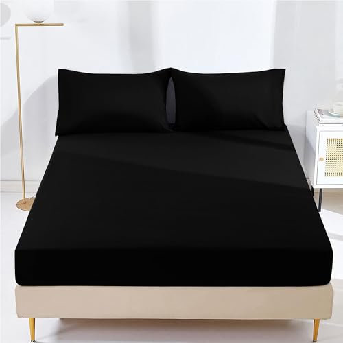 AR Ware 25 cm King Size Fitted Sheet - Super Soft Wrinkle Free Microfiber Bed Sheets - Non Iron Breathable Plain Dyed Fitted Sheets (Black)
