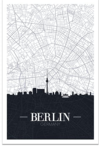 wandmotiv24 Poster als Wanddeko, Größe 60x40cm, Straßen Karte Berlin, Deutschland, Hauptstadt, Reisen, Moderne Wanddeko, Wandbilder, Deko, Bild M0133