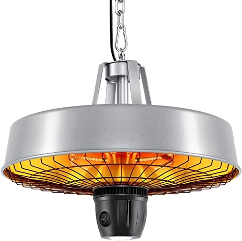 KESSER® Deckenheizstrahler Heizpilz Infrarot-Heizstrahler 2500W Terrassenstrahler mit Fernbedienung Quarzstrahler | LED Licht | Decke | Infrarotstrahler | mit Kette + Karabinerhaken Carbon-Heizelement