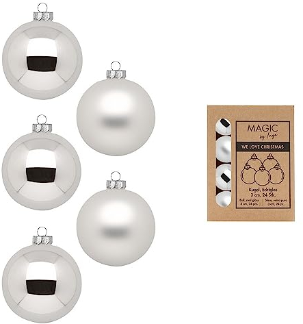 Weihnachtskugeln Glas 3cm x 24 Stück in Kartonbox Christbaumkugeln klein Frosty Silver