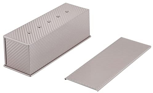 CHEFMADE Commercial Pullman Rechteckige Brotbackform mit Deckel, 1,2 kg Teigkapazität, gewellte Antihaft-Toast-Box zum Backen im Ofen, 13,2 x 38,6 x 12,4 cm (Champagnergold)
