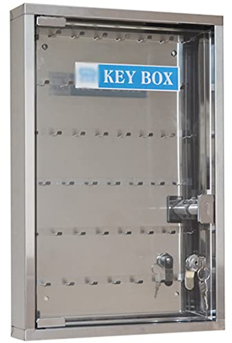 Schlüsselkasten Haus 45/48 Tasten Große Kapazität Schlüsselbox Mit Glastüren, Wandmontierter Edelstahl Schlüsselschrank, Art Der Tastensperre (Color : Silver-Without Label, S : 48-Keys)