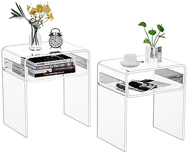 solaround Acryl Beistelltisch Nachttisch, Transparent U-Form Tisch, für Schlafzimmer Wohnzimmer, 40 x 30 x 50 cm (2er Transparent)