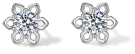 ZHOU LIU FU Ohrringe Silber 925 Vier Blattgras Lotus Silber Ohrring Damen 925 Stern Herz Ohrringe Schneeflocke, Weiß Kristall Zirkonia, Mit Geschenkbox, Für Dame Und Liebhaber (Lotus)