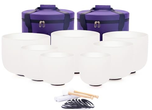 Hye-eun 7-12 Zoll 432hz Kristall Klangschale Set von 7 mit Tragetasche,7PCS Chakra Frosted Quarz Crystal Singing Bowl(17,8–30,5 cm)