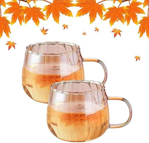 Tasse Citrouille d'Halloween, Tasses à Café en Verre Halloween Citrouille Tasse en Verre avec Poignée Boissons Clair Drôle d'Automne Tasse à Café pour Halloween Thanksgiving Noël (Orange)