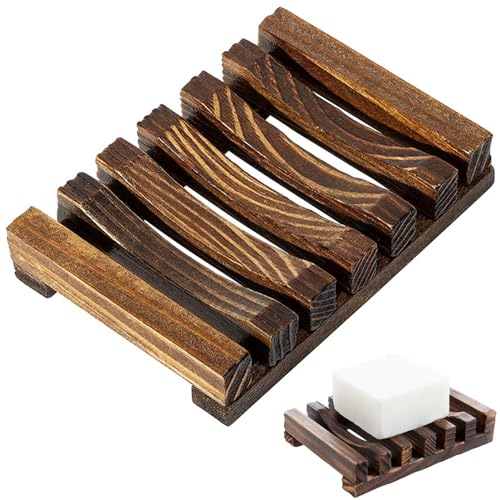 Jaboneras Caja Madera Natural Ducha Hecho a Mano de Bambú Bandeja de jabón para Ducha para Jabón,Esponjas y Más,Simple y Retro,Apto para Cocina,Baño,Jabonera Hecha a Mano