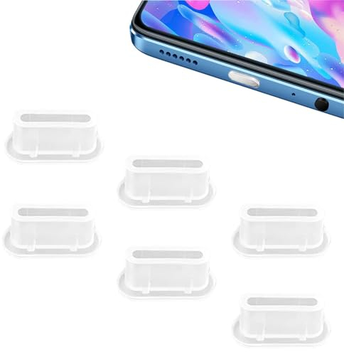 IOSPKKIO® 6 Stück USB C Staubschutzstecker, Kompatibel mit Google Samsung Galaxy Xiaomi Redmi XPLORA Motorola iphone15, Silikonhülle USB 3.1 Typ C Schutzkappe,transparent
