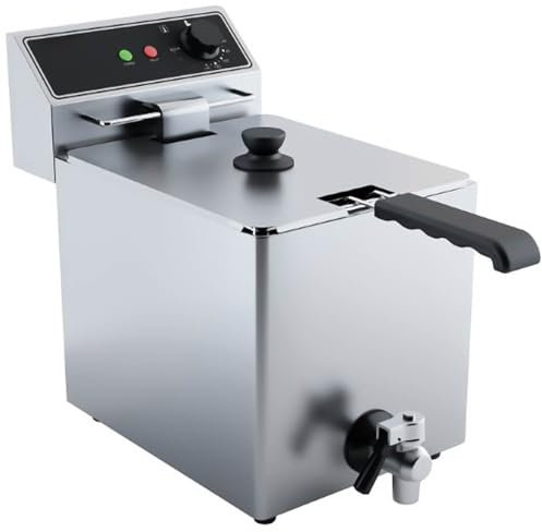 Gastro Elektro-Fritteuse 8 Liter 3000 Watt mit Ablasshahn, Edelstahl, herausnehmbares Heizelement