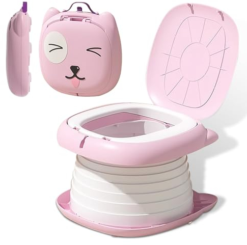 Toilettensitz Kinder, Klapptoilette Für Kinder, Tragbares Reise-Klapptöpfchen,AutoreiseCampin oder Familiengebrauch,mit Einweg-Ersatztaschen