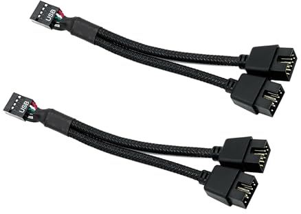 ZkeeShop 2 Stück USB 2.0 9-polige Buchse auf Doppel 9-polige Stecker Verlängerungskabel 9PIN Y-Splitter kompatibel für Computer interne Motherboard