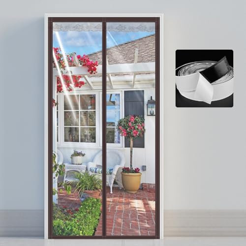 Magnet Vorhang Isolierung 95x205cm, Wärmeschutz im Winter Wärmeschutzvorhang für Türen Magnetisch für Außentür Balkontür Fenster, Transparent（Kaffeefarbe -B）