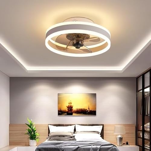 AHWEKR Led Ceiling Fans with Lights Reversible Remote, 6 Speeds Modern Bedroom Fan Ceiling Light Quiet Φ40cm Dimmable Small Ceiling Fan Light for Living Room,White