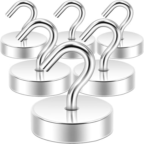 Neosmuk Magnethaken,30kg Magnet Haken Extra Stark für Spind Organizer,Neodym Magnete,Haken Magnetisch Sehr Stark für Werkstatteinrichtung,Heckzelt,Grill,Kleiderhaken,Silber