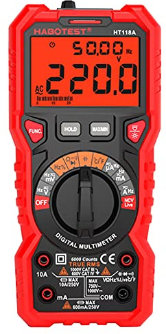 HT118A Digitalmultimeter Messbereich Multimeter 6000 Zählungen True RMS Messung der AC/DC-Spannung Stromwiderstand Kapazität Frequenz Temperatur NCV-Testdiode mit LCD-Hintergrundbeleuchtung