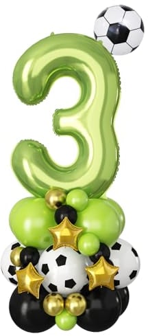 40 Inch Number 3 Balloon Green Football Number Foil Balloons Giant Number Three Balloon Tower Set for Boys 3rd Birthday Party Helium Latex Digital Balloons Stack Decor for Soccer Lover World Sport