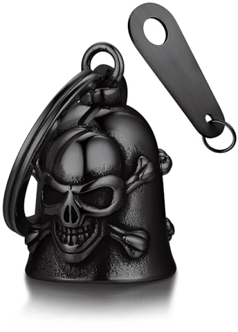 Bandmax Clochette Porte Bonheur Motard Noir, Porte Clé Cloche de Moto X-Crâne, Black Skull Guardian Bell Gremlin