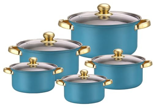 Uposao Juego de ollas de acero inoxidable con tapa de cristal para todo tipo de fuegos (5 piezas)
