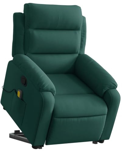 vidaXL Massagesessel, Verstellbar Sessel mit Aufstehhilfe, Fernsehsessel Relaxsessel mit Liegefunktion, Liegesessel Aufstehsessel Polstersessel, Dunkelgrün Samt