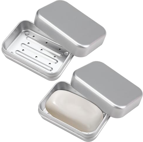 NeutypeChic Seifendose aus Aluminium,2 Stück 9.8x6.8cm Seifendose zum Reise, Seifenschalen mit Abtropfgitter,Feuchtigkeitsbeständig Rostfrei Seifenschalen aus Metall für zu Hause