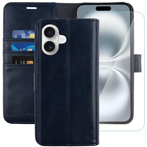MONASAY Wallet Case for iPhone 16 Plus with 3 Card Holders - Blue | With a Kickstand, RFID Blocking, 6.6 feet of shock absorption, PU Leather, Strong Magnetic Closure, Fits 6.7 inch ONLY