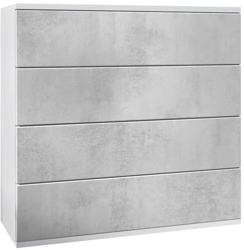Vladon Kommode hängend Pavos V3, Sideboard mit 4 Schubladen Weiß matt/Beton Oxid Optik (76 x 76 x 35 cm)
